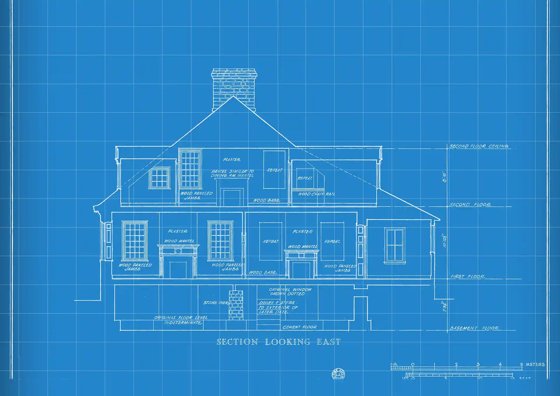 Blueprint drawing of a small house elevation